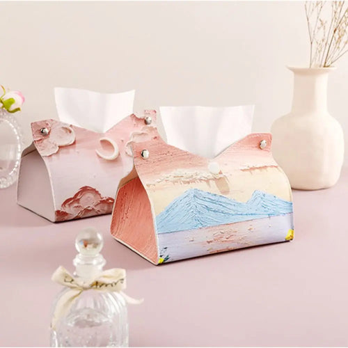 Ästhetische Leder rosa Tissue Case Large Storage Ölmalerei Papier Handtuch Box Creative Durable Serviettenhalter Home